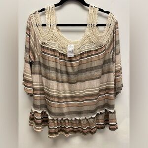 4 for $25 NWT 🤎 Maurices Boho Lace-Neck Blouse 🤎 - XL